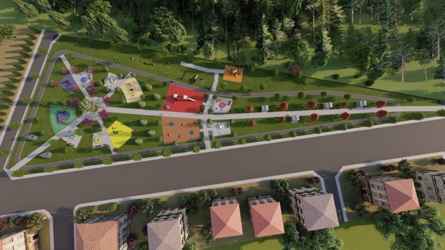 Park ve dinlenme alanları, yürüyüş yolları ve çocuk oyun parkı içeren doğal yaşam alanı.